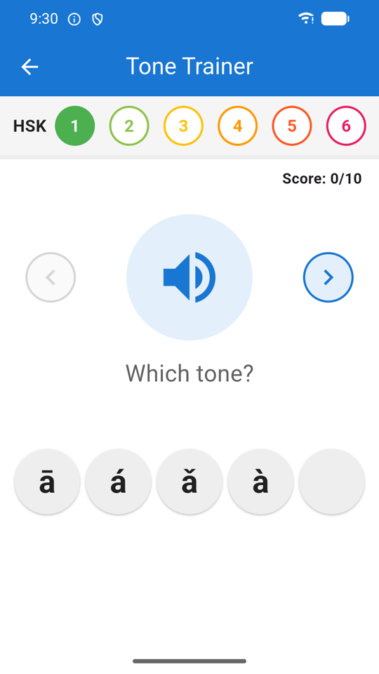 Tone Trainer game asking which tone was spoken