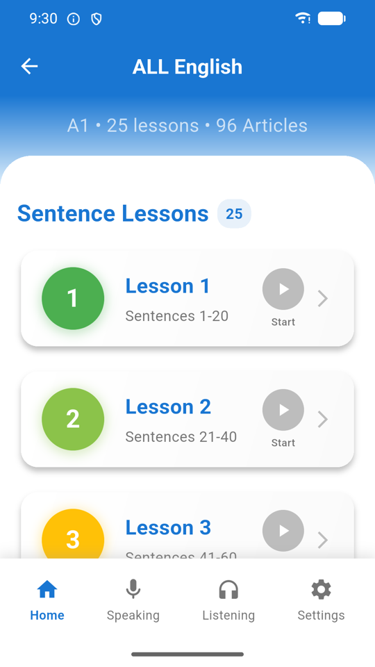 Sentence lesson list
