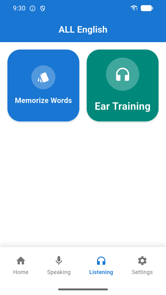 Listening hub with two buttons: Memorize Words and Ear Training