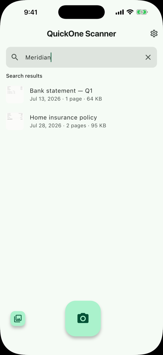 Searching for the word Meridian returns two documents whose titles do not contain it